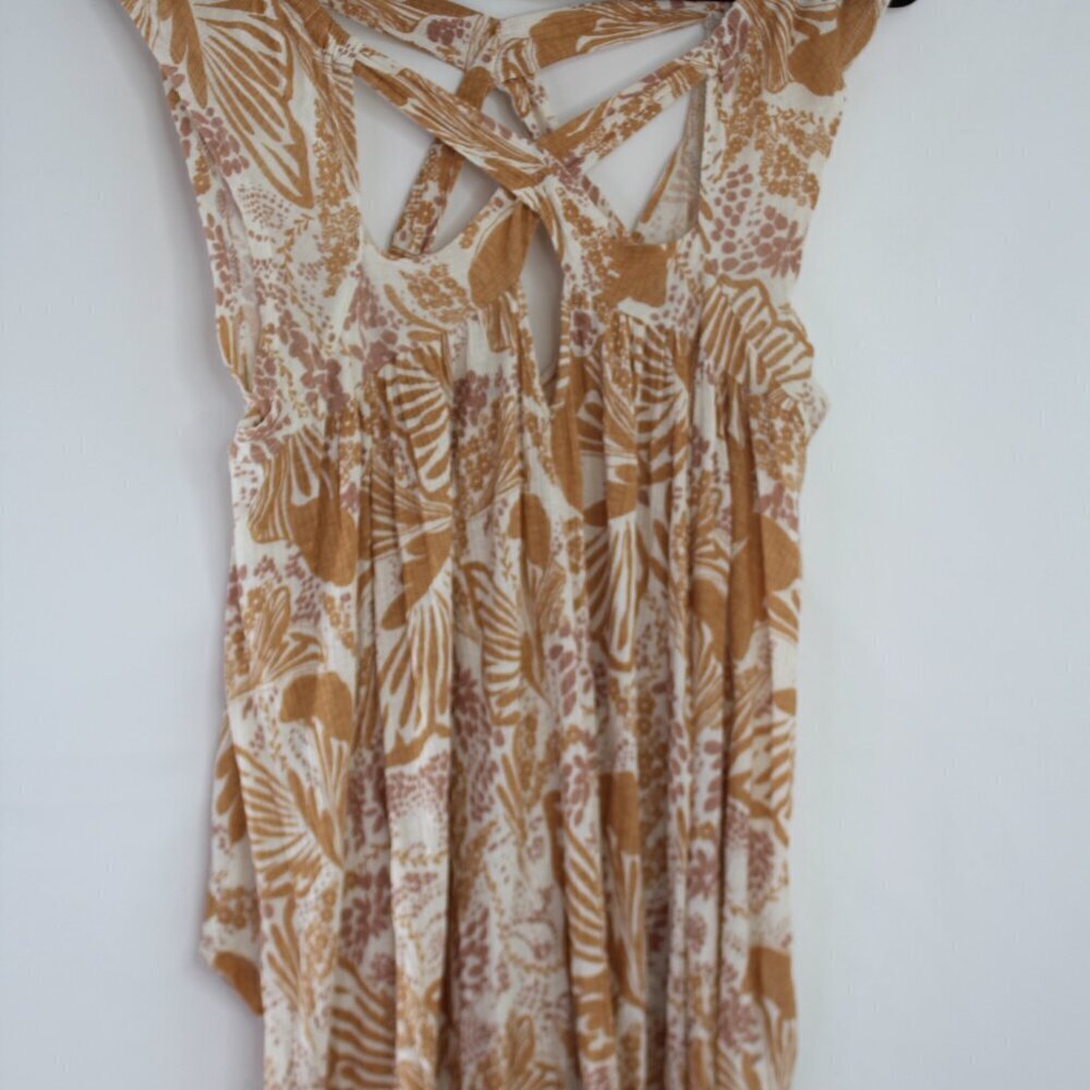 Free People Orange & Cream Floral Tank Top Size Medium